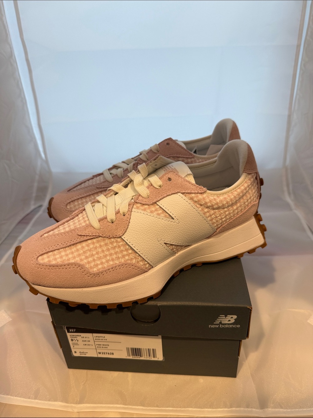 New Balance 327 Sneaker Pink Gingham Check 8.5 New